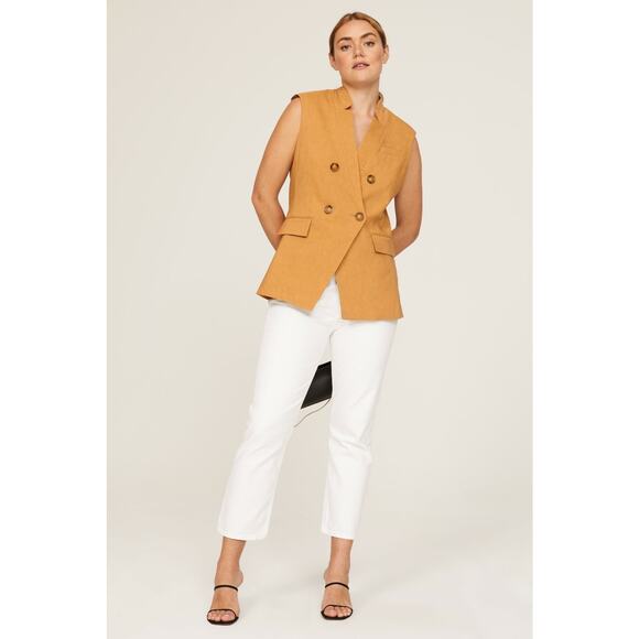 VERONICA BEARD Camel Tan Amika Vest Linen Blend Double Breasted Vest Size 10 - Picture 4 of 16